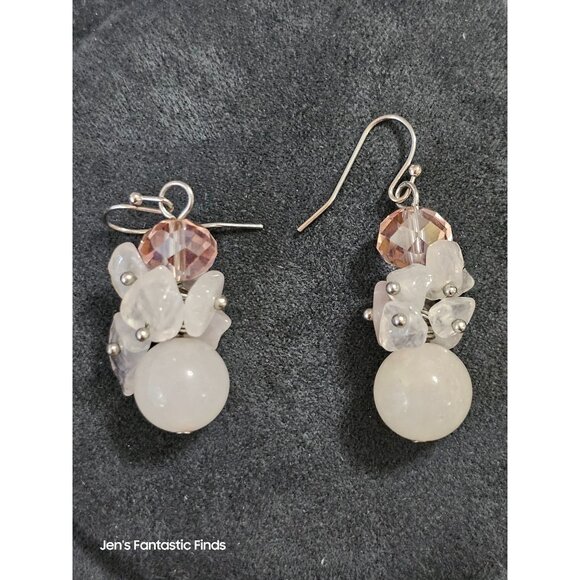 Rose Quartz Crystal Necklace & Earrings Set With Silver Chain & Clasp - Picture 7 of 10